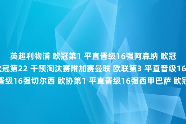 　　英超　　利物浦 欧冠第1 平直晋级16强　　阿森纳 欧冠第3 平直晋级16强　　曼城 欧冠第22 干预淘汰赛附加赛　　曼联 欧联第3 平直晋级16强　　热刺 欧联第4 平直晋级16强　　切尔西 欧协第1 平直晋级16强　　西甲　　巴萨 欧冠第2 平直晋级16强　　马竞 欧冠第5 平直晋级16强　　皇马 欧冠第11 干预淘汰赛附加赛　　意甲　　国米 欧冠第4 平直晋级16强　　米兰 欧冠第13 